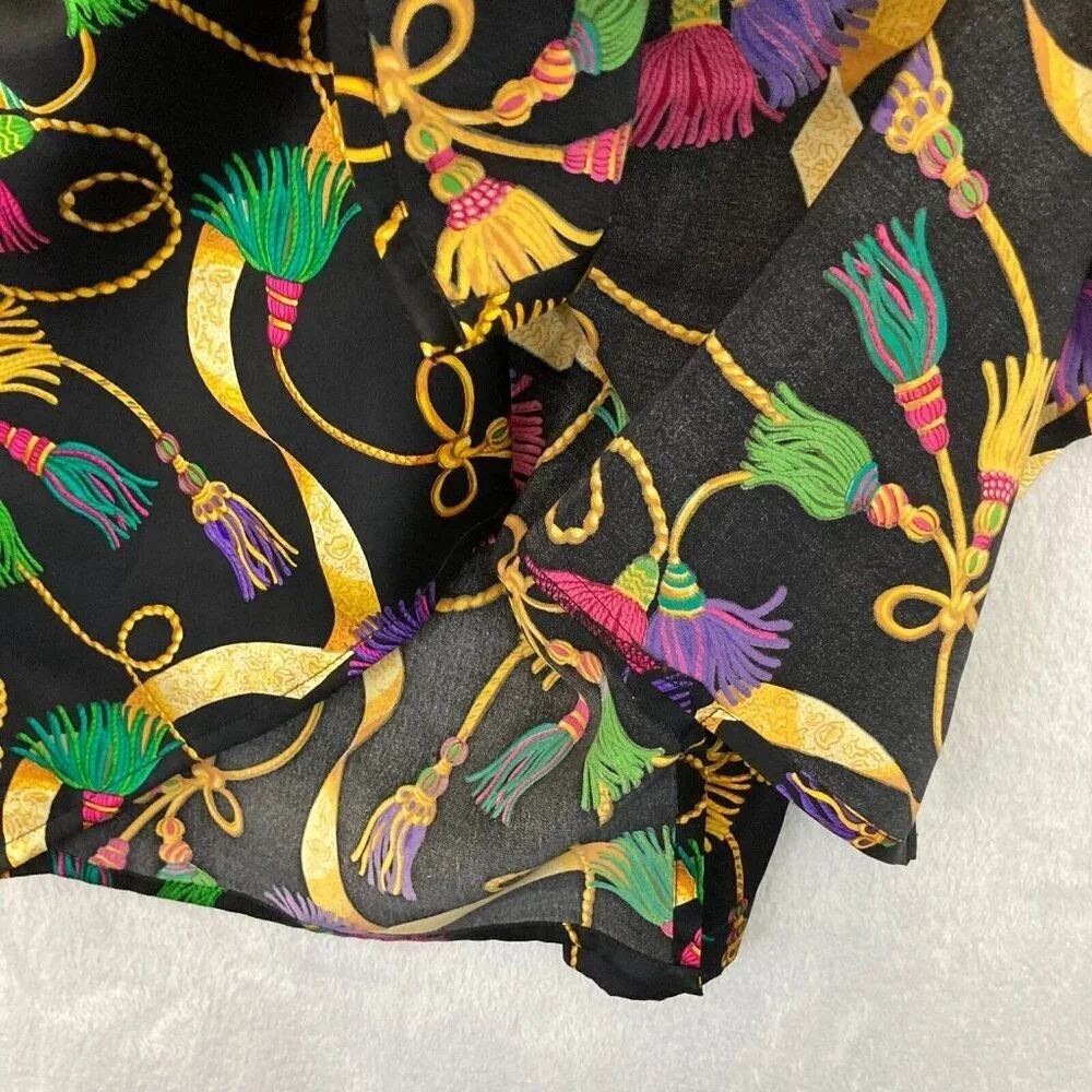 Vintage Richard Malcolm 100% Silk Blouse Sz 8 Asian Mandarin Collar Top Colorful - Picture 14 of 16